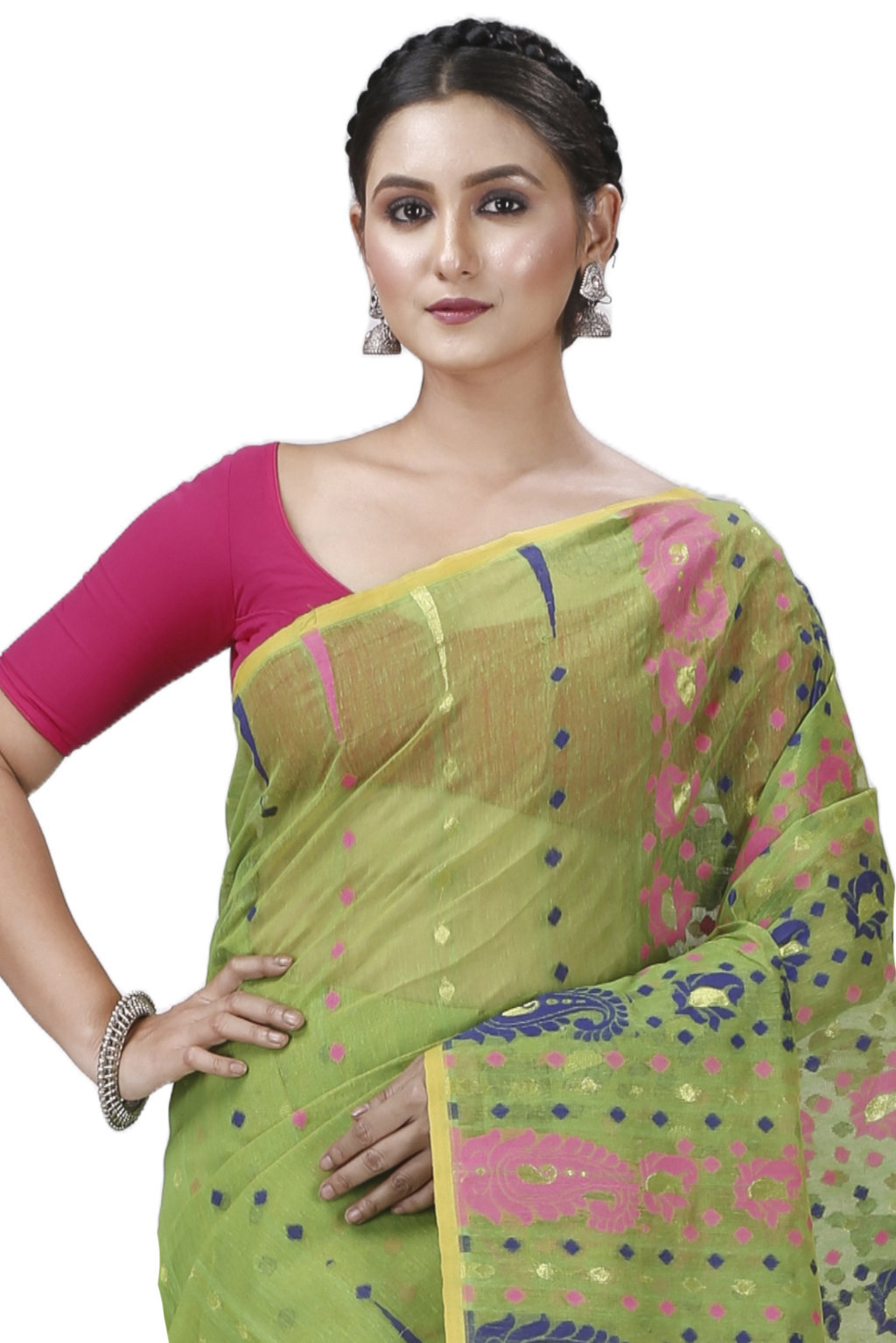 Green Pure Cotton Vani Jamdani Saree (1107)